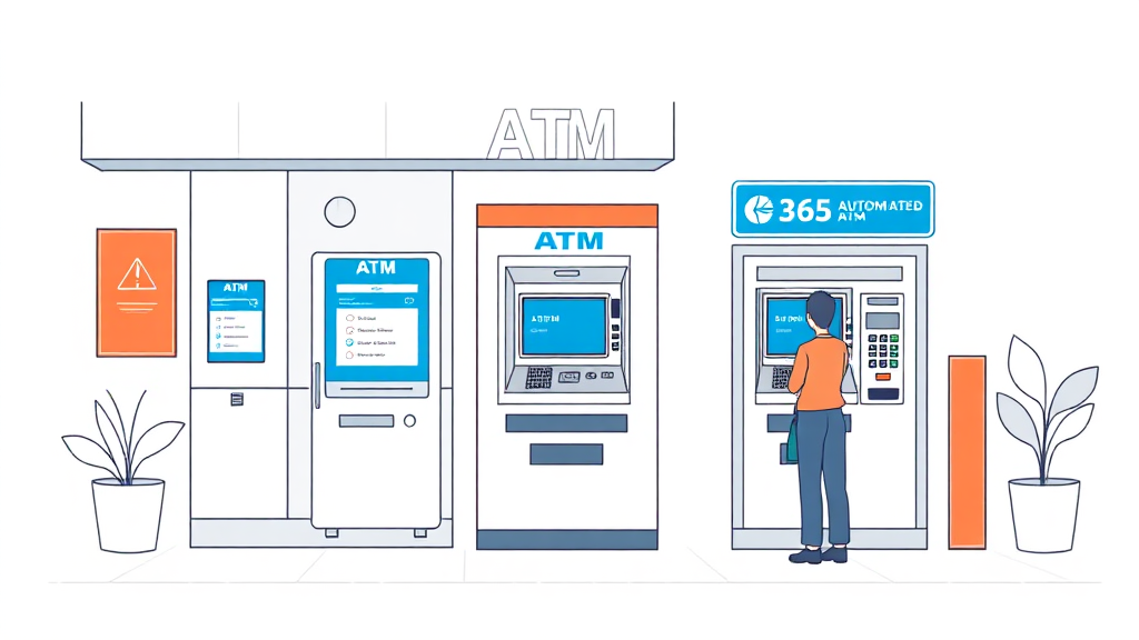 국민은행 ATM 완벽 가이드: 이용 시간, 입출금 한도, 수수료 및 위치 찾기 6 국민은행 ATM 종류별 특징 살펴보기 (illustration 스타일)